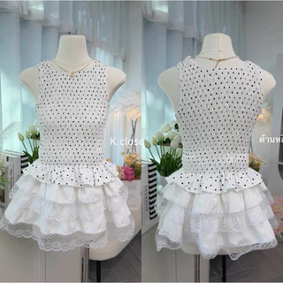 Mimory Dot Top — เสื้อแขนกุด ลายดอทสม็อคสุดน่ารัก ทรงฮิตงานน่ารัก