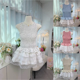 Mimory Dot Top — เสื้อแขนกุด ลายดอทสม็อคสุดน่ารัก ทรงฮิตงานน่ารัก