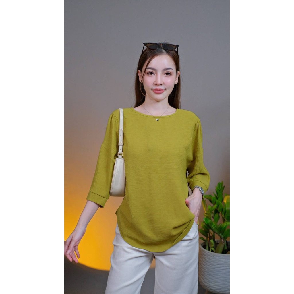 🔥Chanan☘️ เสื้อคอตตอนญี่ปุ่น ใส่สบาย แขนยาวปิดศอก  ดีเทลด้านหลังแต่งระบาย มี4สี รุ่นCN18