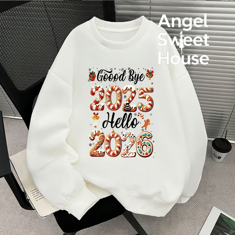 Angel Official เสื้อฮิปฮอปคอกลมสไตล์เกาหลี แขนยาว Oversize ลายคริสต์มัส Y15