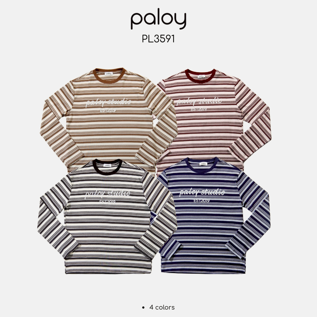 Paloy - PL3591 เสื้อแขนยาวคอกลมลายริ้วสกรีน Paloy Studio est.2019