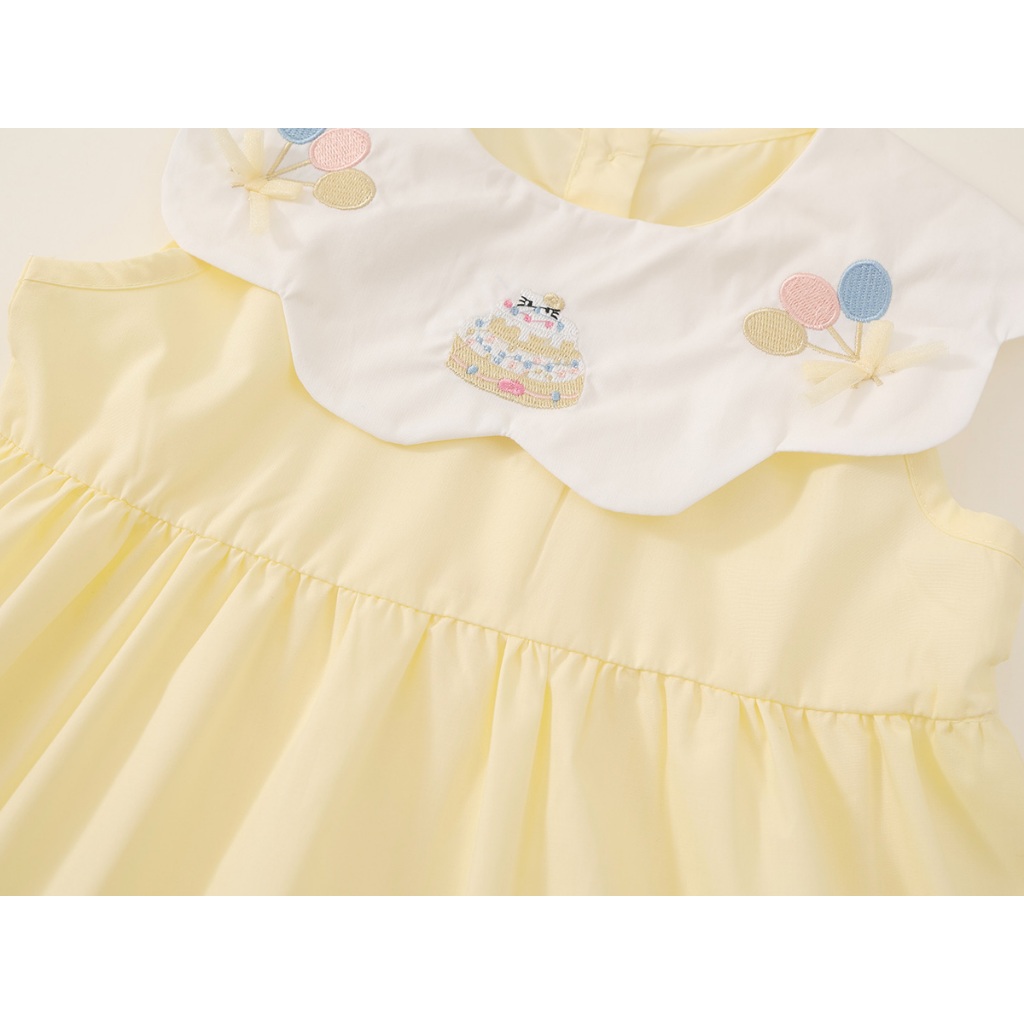 ชุดเดรสสีเหลืองอ่อนสำหรับเด็กผู้หญิง คอปีกผีเสื้อ ปักลายดอกไม้ น่ารัก ผ้าฝ้ายคุณภาพดี K5125647 - รูปที่ 3