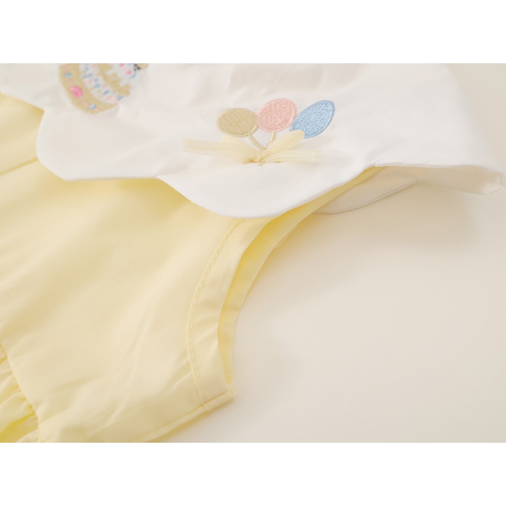 ชุดเดรสสีเหลืองอ่อนสำหรับเด็กผู้หญิง คอปีกผีเสื้อ ปักลายดอกไม้ น่ารัก ผ้าฝ้ายคุณภาพดี K5125647 - รูปที่ 7