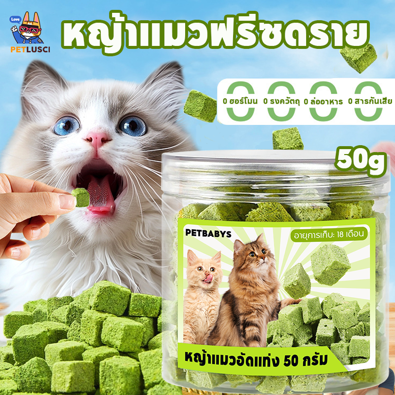 PETLUSCI😻หญ้าแมวฟรีซดราย ขนมแมว 150กรัม ผลิตจากต้นอ่อนข้าวสาลี ลดการสำลักขน ผสมอกไก่แท้ โปรตีนสูง