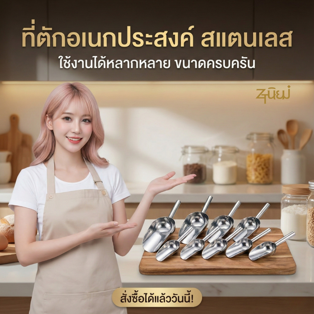 ที่ตักน้ำแข็ง ที่ตักอเนกประสงค์ ตักข้าวสาร อาหารแห้ง วัสดุสแตนเลสอย่างดี ทนทาน ใช้งานได้นาน พร้อมส่ง