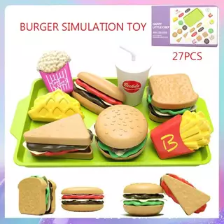JoyToys 27 แพ็คเด็กเบอร์เกอร์แกล้งทำอาหาร มินิครัวอาหารปลอมของเล่น