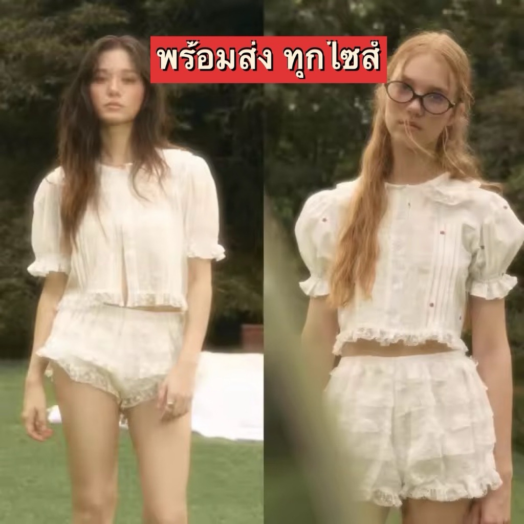 lookbooklookbook พร้อมส่ง เสื้อลูกไม้ กางเกงลูกไม้  violette shorts visual lace กางเกงขาสั้น บอลลูน