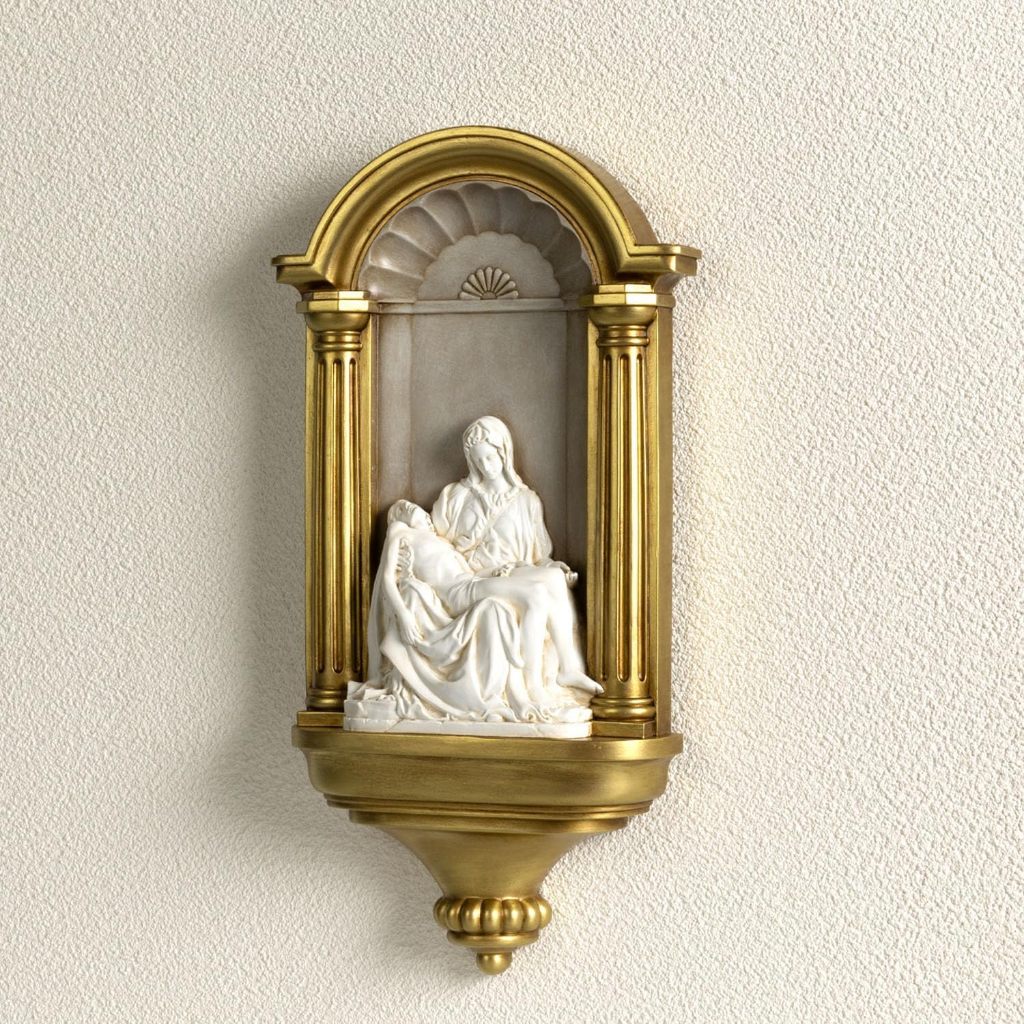 ShineOnAngel ประติมากรรมนูนต่ำแขวนผนัง La Pieta ปิเอตา Michelangelo กรอบทอง ขนาด 14 นิ้ว
