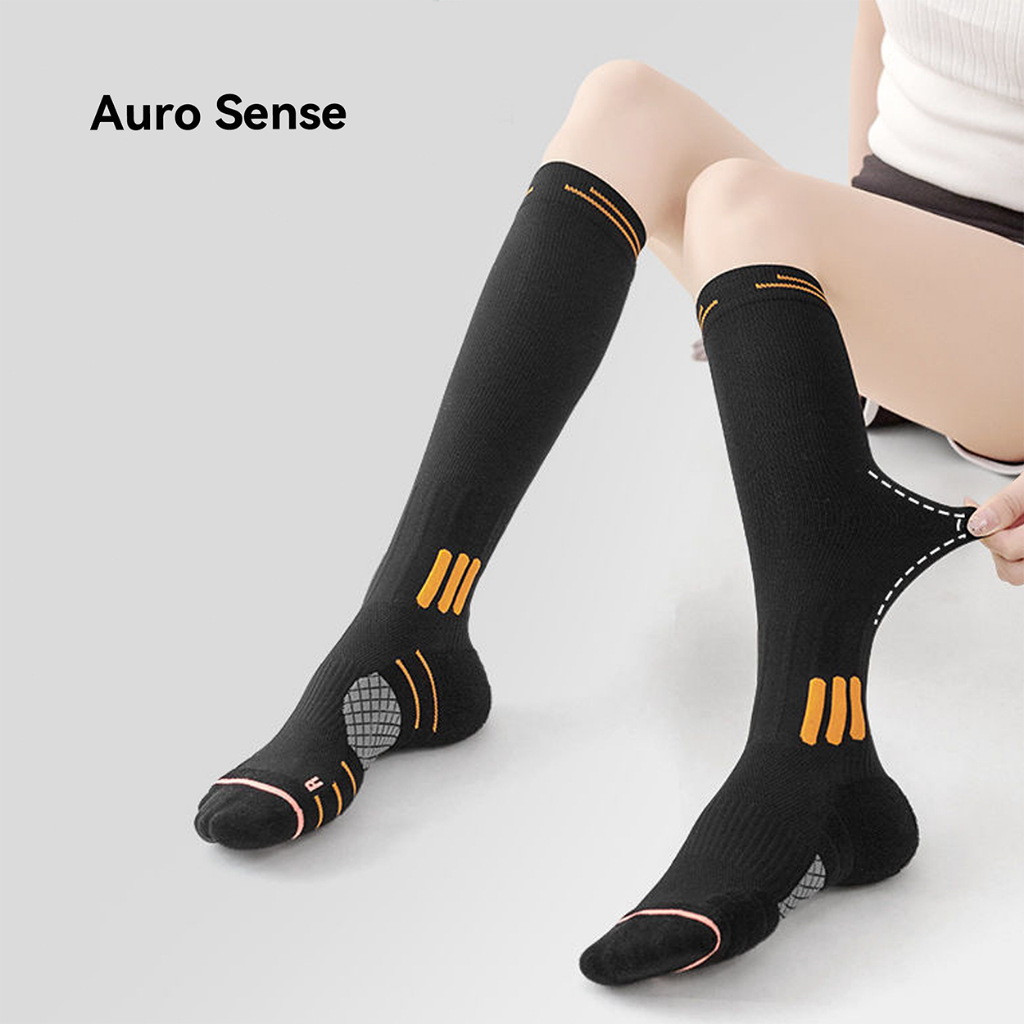 Auro Sense ถุงเท้ากีฬาแบบยาว บีบกระชับ ซัพพอร์ตน่อง ลดอาการล้า สีสันสดใส เหมาะสำหรับ วิ่ง ฟิตเนส รูปที่ 4