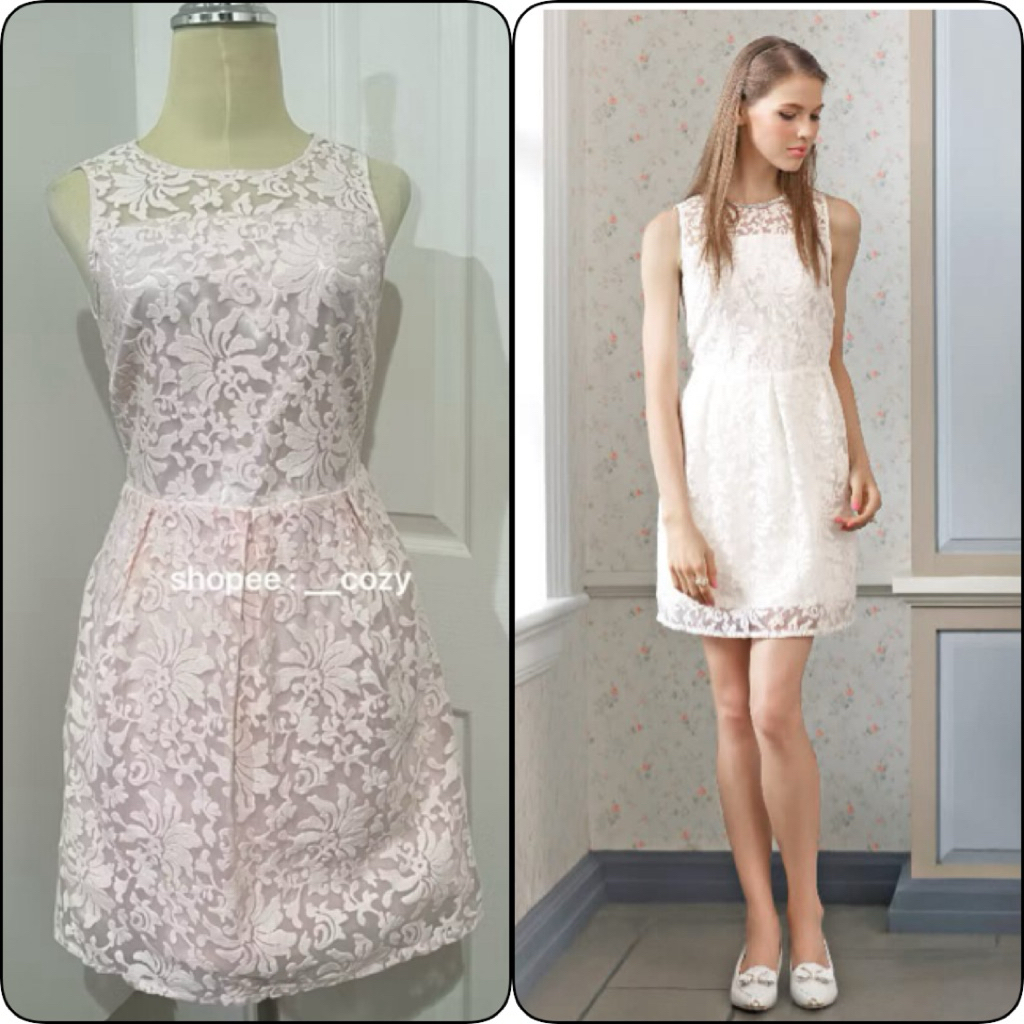 Ep Fashion (2nd) : S เดรสลูกไม้ สีโอรส เดรสออกงาน ชุดราตรีสั้น สีชมพู