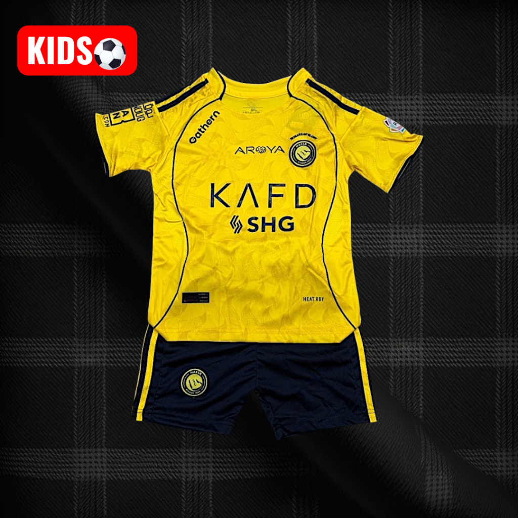 ชุดฟุตบอลเด็ก Al-Nassr นื้อผ้าดี ลายใหม่ล่าสุด สินค้ามีพร้อมส่ง