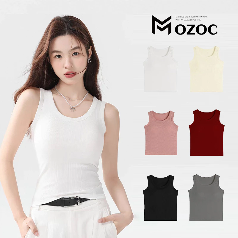 MOZOC เสื้อกล้ามมีบราในตัว เสื้อกล้ามลำลอง เบสิก สีพื้นเปิดไหล่ สำหรับสตรี นุ่มและใส่สบาย