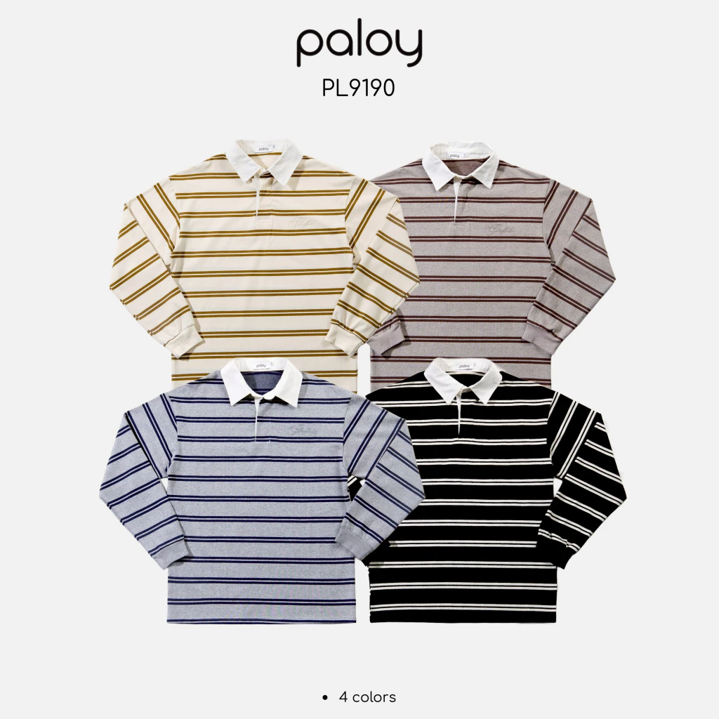 Paloy - PL9190 เสื้อโปโลแขนยาวคอปกลายริ้ว