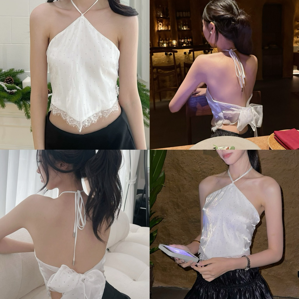Corra Top เสื้อผูกคอผ้าเพชร