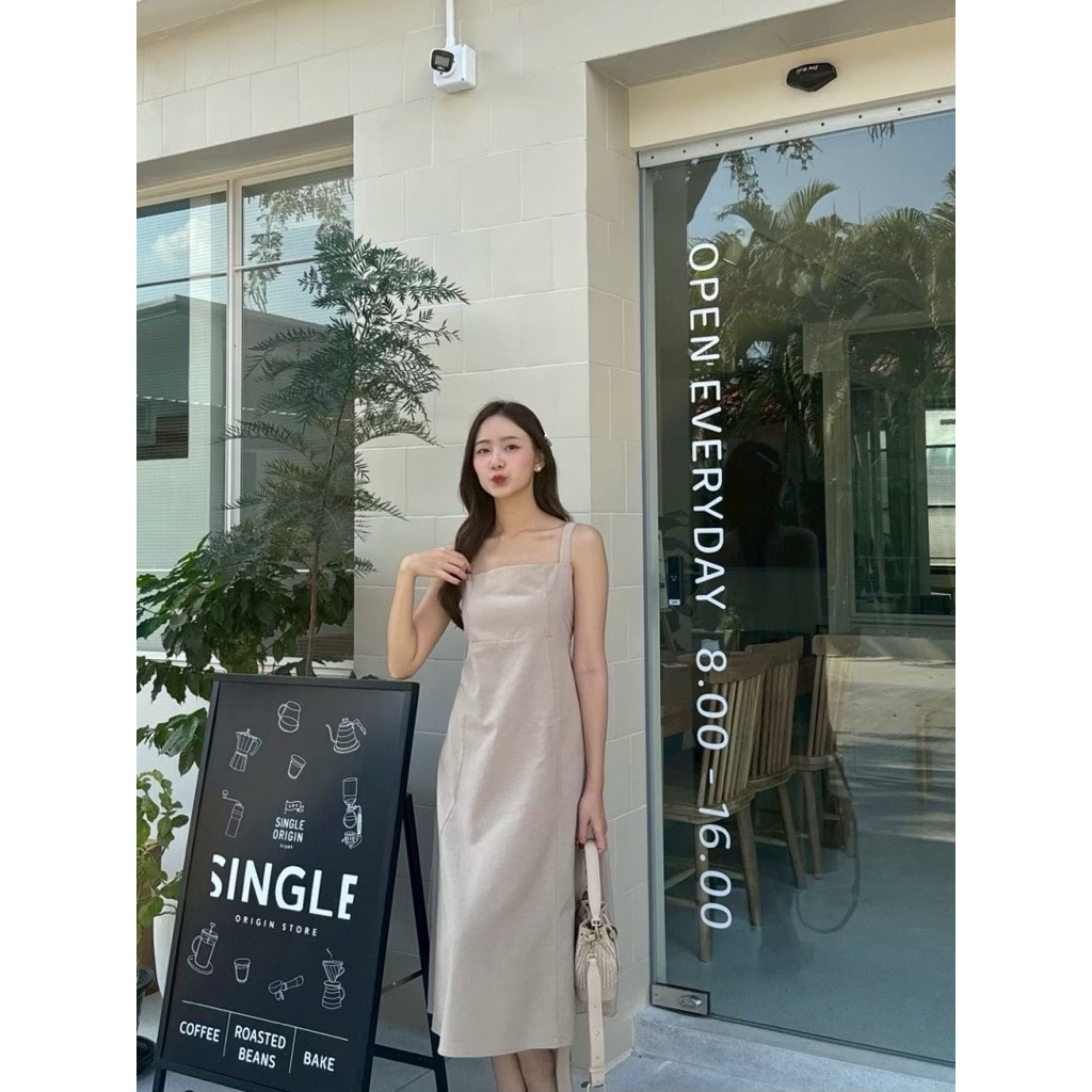 KORRA ·͜·♡เดรสดาวิกาผูกโบว์หลังผ้าลินิน🌻ด้านหลังยางสม็อคมีกระเป๋าล้วง2ข้าง✨งานน่ารักใส่ไปคาเฟ่ถ่ายรูปสวยๆ📸🫧 - รูปที่ 3