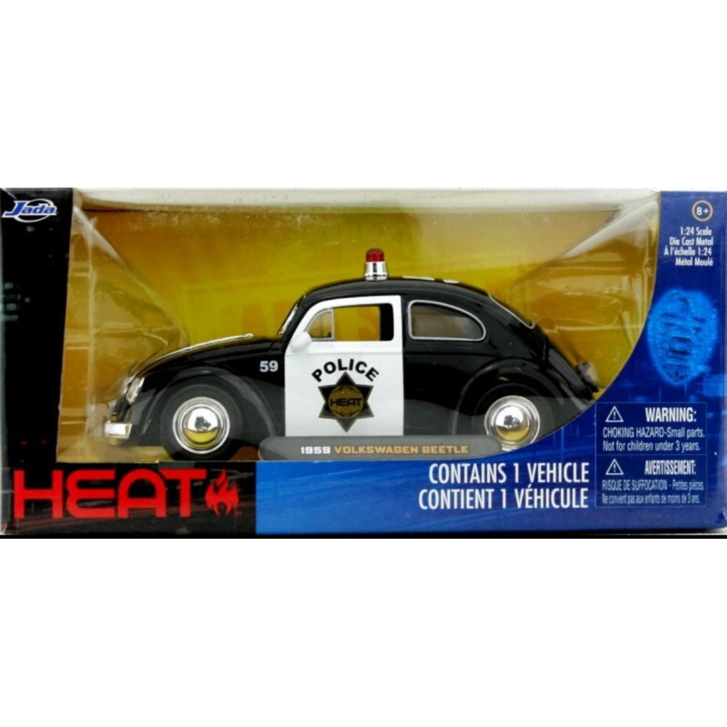 Jada Heat 1959 Volkswagon Beetle POLICE Car 1:24 Law Enforcement Black/White Bug