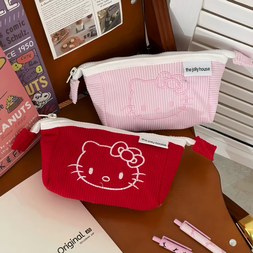 กระเป๋าดินสอ Hello Kitty จุของได้เยอะ ใส่เครื่องเขียน ผ้าลูกฟูก น่ารัก สไตล์เกาหลี พร้อมส่ง
