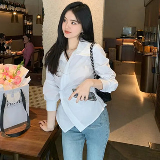 เสื้อเชิ้ตแขนยาวสำหรับสุภาพสตรีชุดสั้นด้านบนแฟชั่นผู้หญิงสีข…