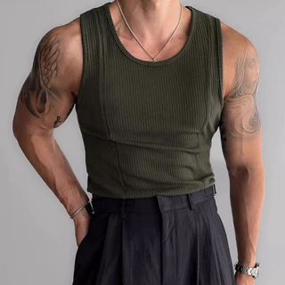 เสื้อกล้ามชาย แฟชั่นอเมริกัน ทรง Slim Fit ผ้าร่อง Ribbed เสื้อแขนกุดผู้ชาย ใส่ออกกำลังกาย ลำลอง คุณภาพสูง หลายสี【COD】