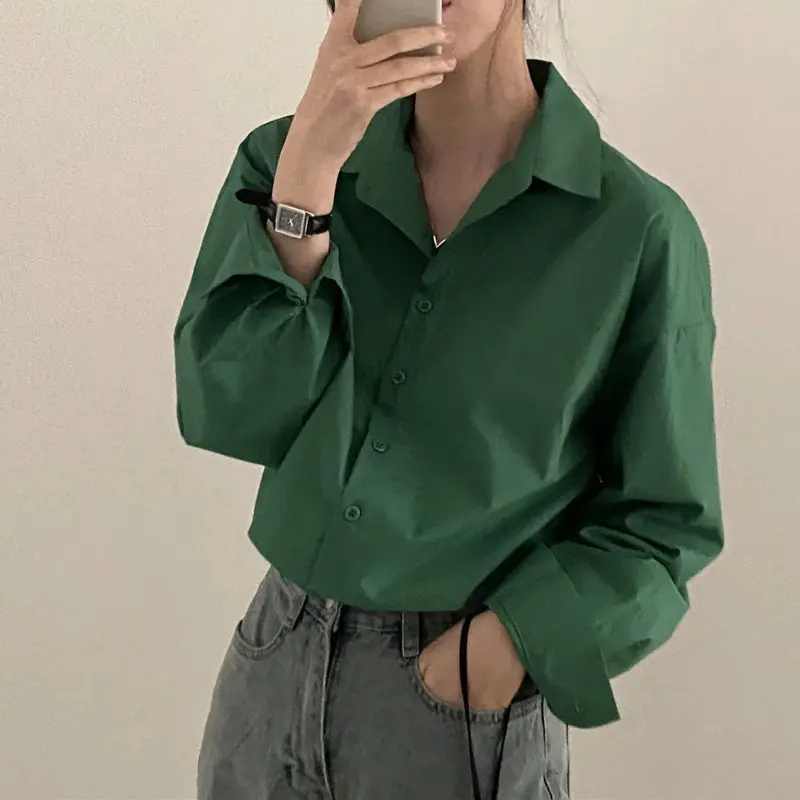 เสื้อแขนยาวผู้หญิงสไตล์เกาหลี เสื้อครอป ผู้หญิงสูทหลวมรุ่นออกแบบปก ทรงหลวม ผ่าหลังและคอปก สําหรับผู้หญิง - รูปที่ 5