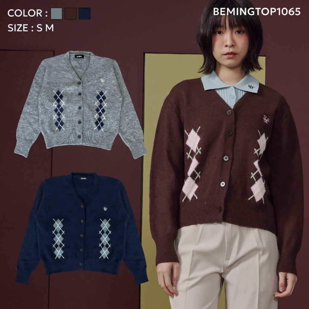 Bemingtop1065(S-M)-BMG V-Neck Cardigan ลายเบสิคที่ใส่เมื่อไหร่ก็ดูดี เรียบง่ายมีดีเทลให้ลุคดูแพงขึ้น