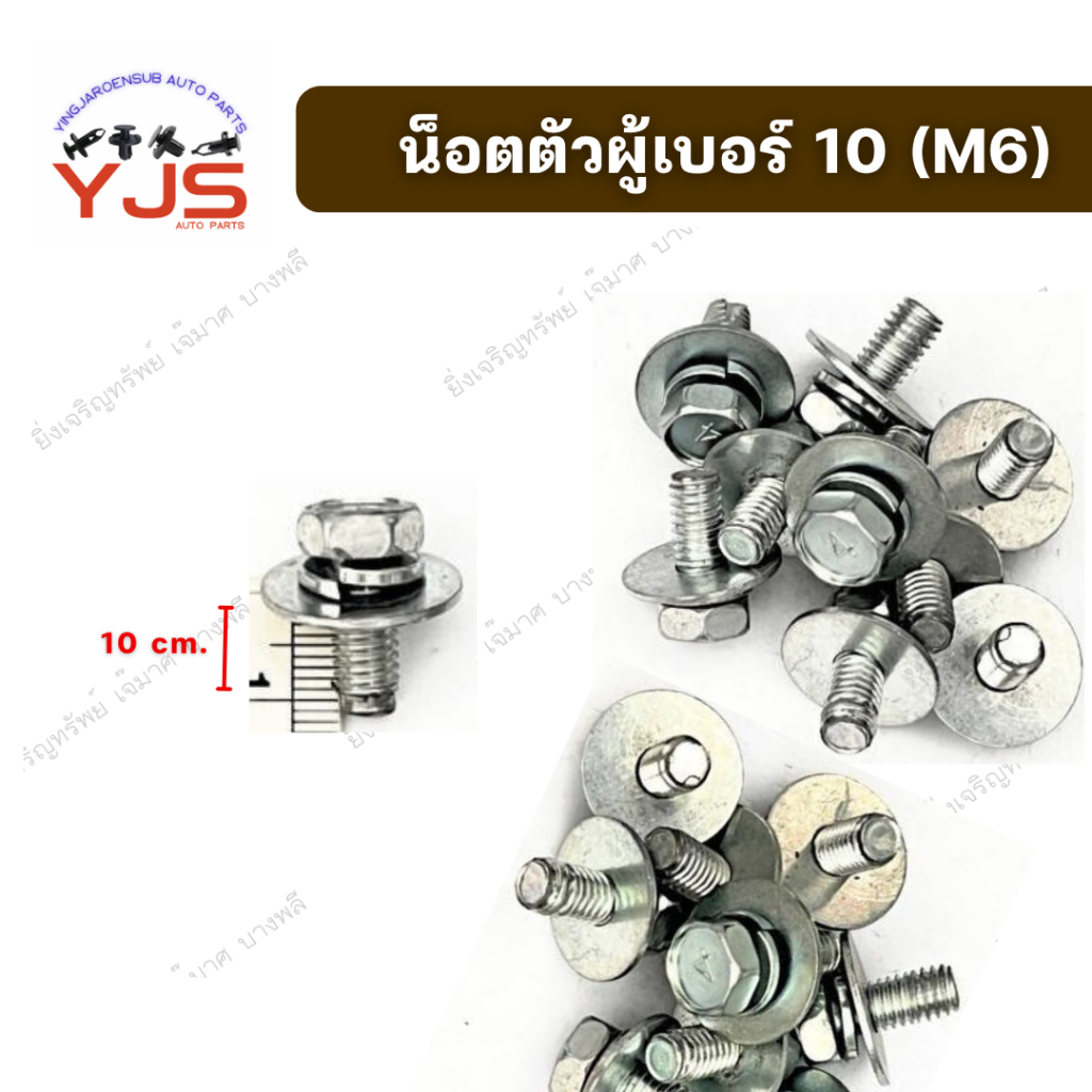 น็อตตัวผู้เบอร์10 (M6) ติดแหวนสปริง+แหวนอีแปะ 10cm.