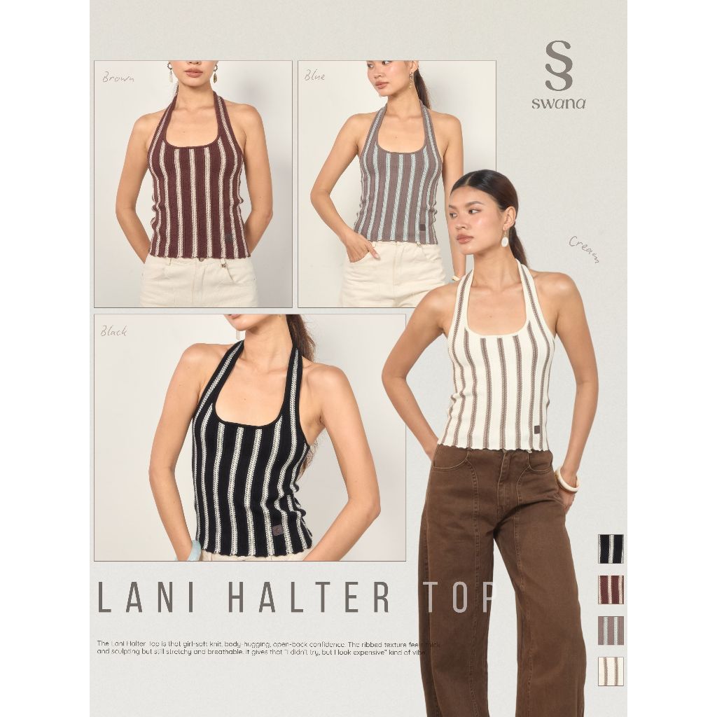 swana.ss - Lani Halter knit top S-XL (แค่เสื้อ)  เสื้อไหมพรมคล้องคอ