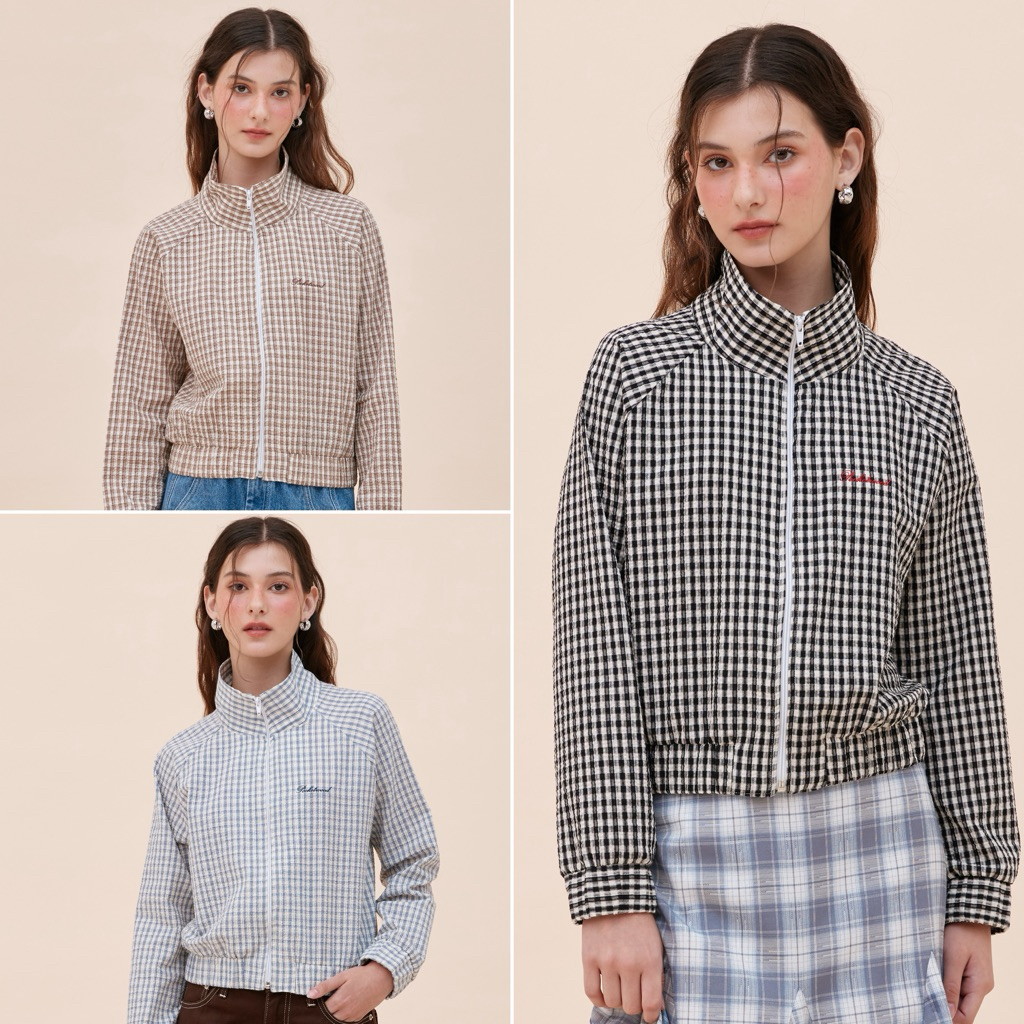 Aerie Gingham Jacket [Pre-Order สี Blue Haze size M & Brown Taupe size M พร้อมส่ง2พฤษภา] เสื้อแขนยาวซิปรูด ลาย Gingham