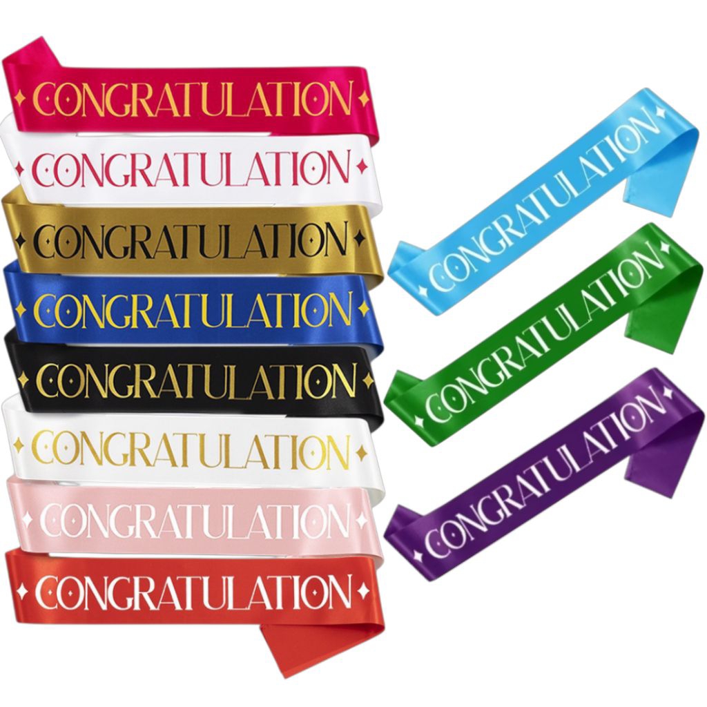 [พร้อมส่งจากไทย] สายสะพายปัจฉิม Congratulations ผ้าซาติน