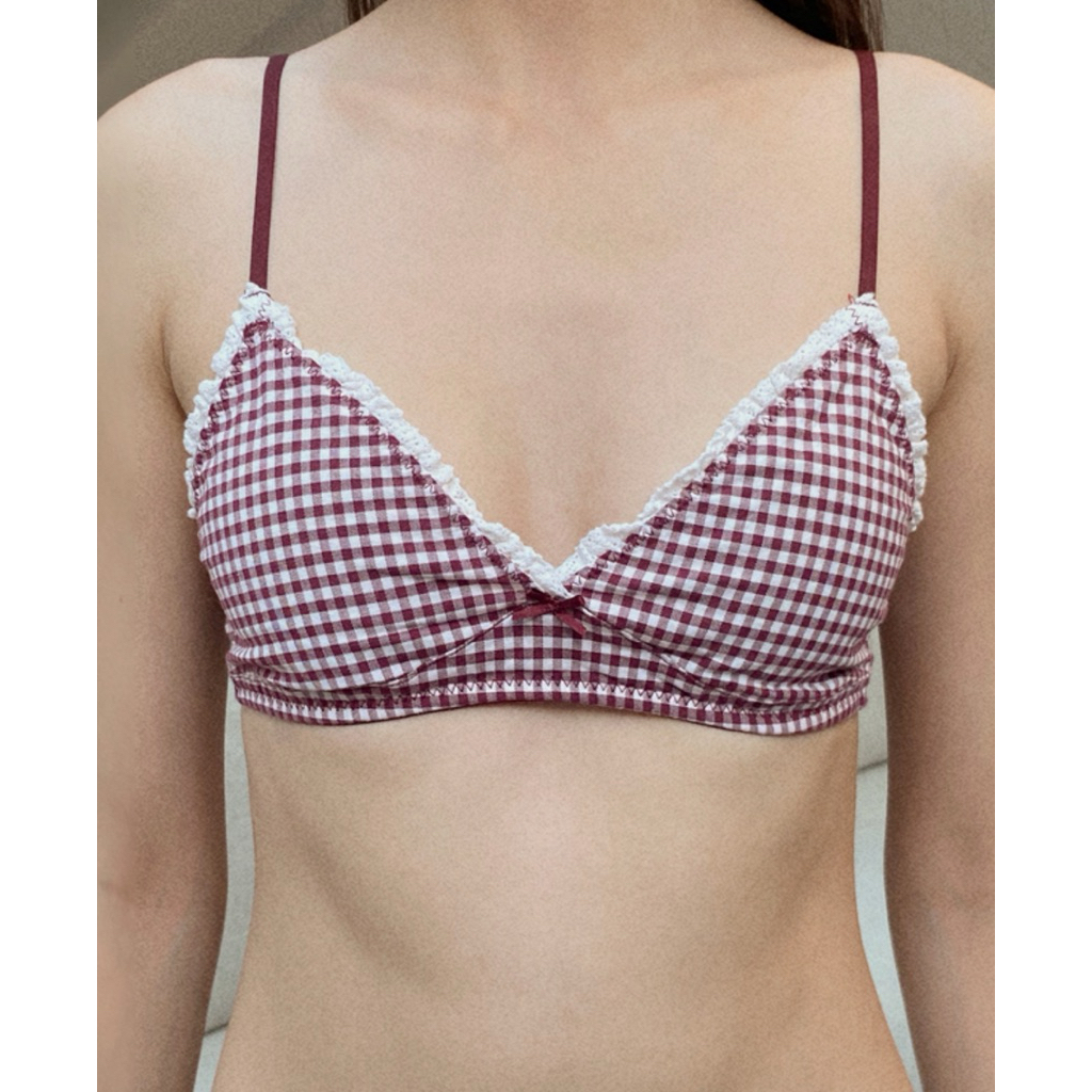 พร้อมส่ง 🎀 Brandy Melville | Ruby Gingham Bow Bra & Underwear