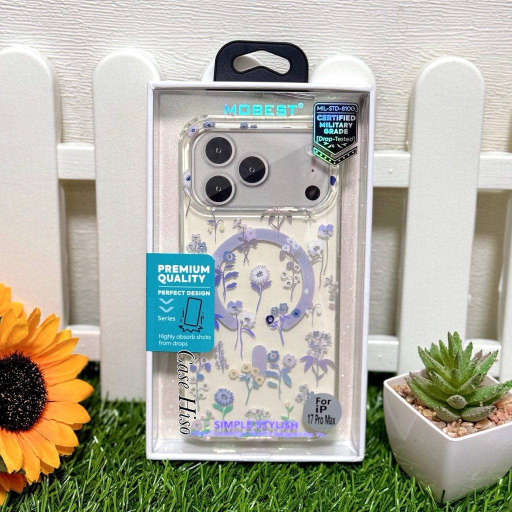 Mobest case ใสลายดอกไม้ ประดับเพชร สำหรับ 17 pro max / 17 pro
