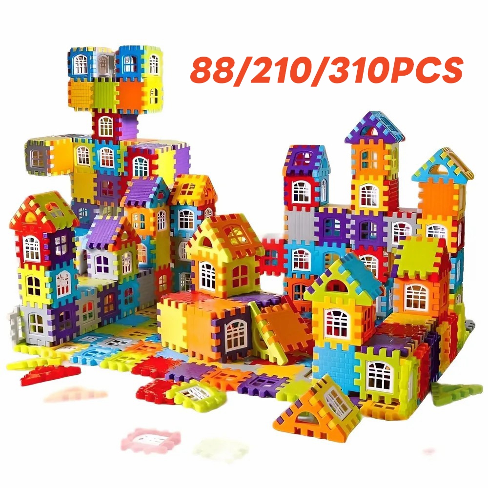 ของเล่นบล็อคตัวต่อ 88/210/310 ชิ้น สร้างบ้าน DIY ฝึกสมองเด็ก 3-12 ขวบ สนุกและปลอดภัย
