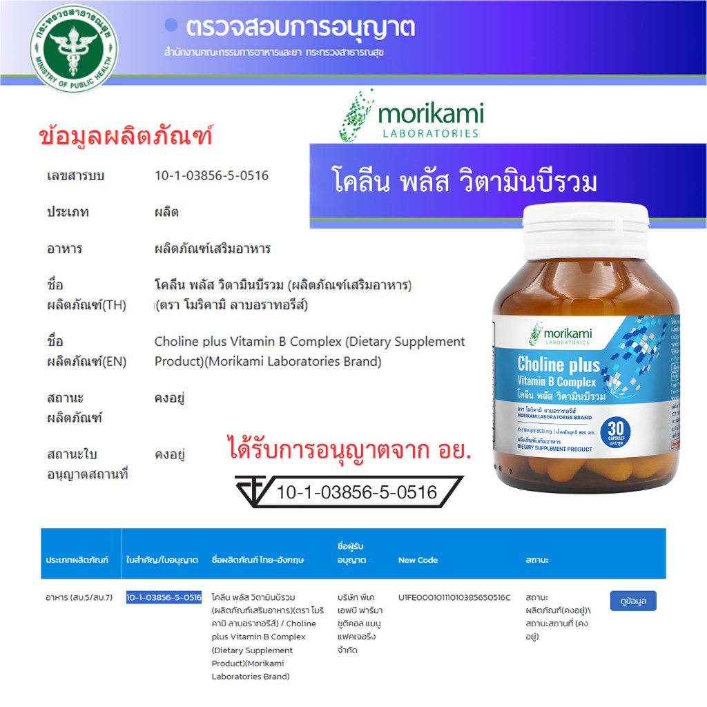 โคลีน พลัส วิตามินบีรวม โมริคามิ ลาบอราทอรีส์  x 1 ขวด Choline plus Vitamin B Complex Morikami Laboratories โคลีนพลัส - รูปที่ 4