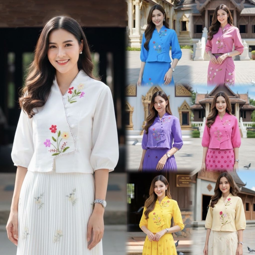เสื้อพื้นเมืองผู้หญิง ปักดอกแขนพอง