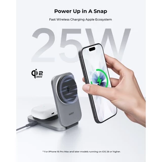 AUKEY LC-MC212 2-in-1 Qi2.2 25W MagFusion Flex แท่นชาร์จไร้สาย แม่เหล็กแบบพับได้ Magnetic Wireless Charging