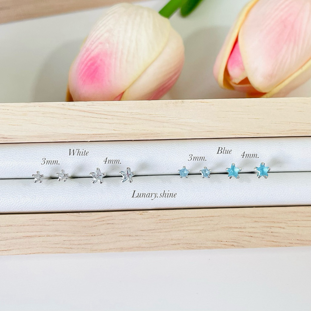 Lunary / ต่างหูดาวเงินแท้925 ขนาด 3 และ4 มม. น่ารักๆ