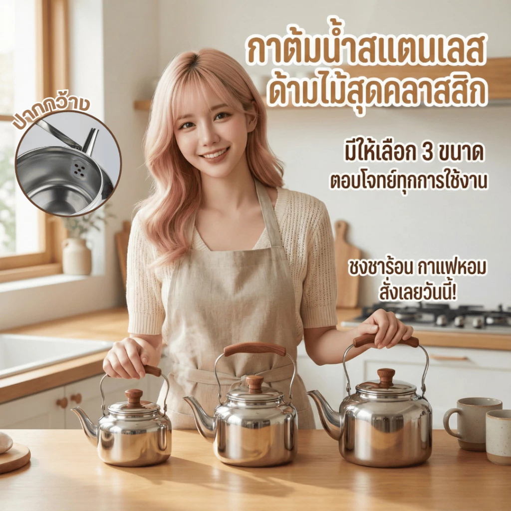 กาต้มน้ำสแตนเลส กาน้ำแคมป์ปิ้ง 600ML/1000ML/1500ML