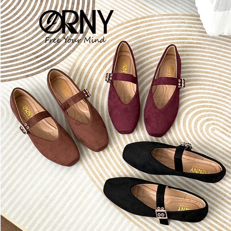 มีไซส์ 43 ✨ ORNY (ออร์นี่) ® รองเท้าคัชชูผู้หญิง กำมะหยี่หนังกลับ แมรี่เจน น้ำหนักเบา ใส่สบาย OY130