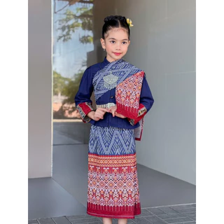 ชุดพื้นเมือง เด็กภาคอีสาน งาน 3 ชิ้น เสื้อ ผ้าถุง สะไบ ผ้าผ้าฝ้าย พิมพ์ลาย ใส่แล้วไม่ร้อน