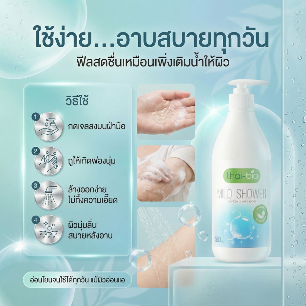 สบู่สะเก็ดเงิน Thai-Bio 500ml สูตรอ่อนโยน ลดลอก คัน ผิวแพ้ง่าย ไม่มีสารเคมี ไม่มีสเตียรอยด์ ไม่แต่งสีและกลิ่น ราคา ถูกที่สุด ดีลบีเคเค แกลเลอรีภาพที่ 8