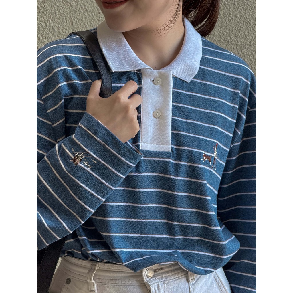 katji / พร้อมส่ง Urban Polo เสื้อโปโลผ้ายืด ทรงหลวม สตรีทโมเดิร์น - รูปที่ 5