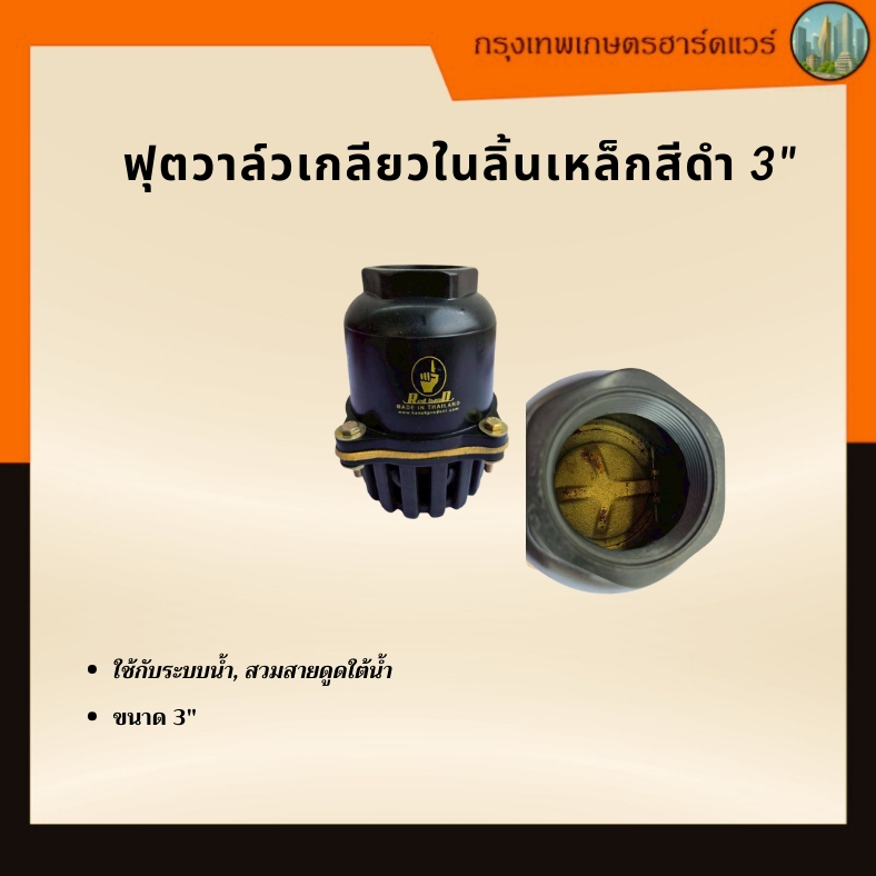 ฟุตวาล์วเกลียวในลิ้นเหล็กสีดำ3"