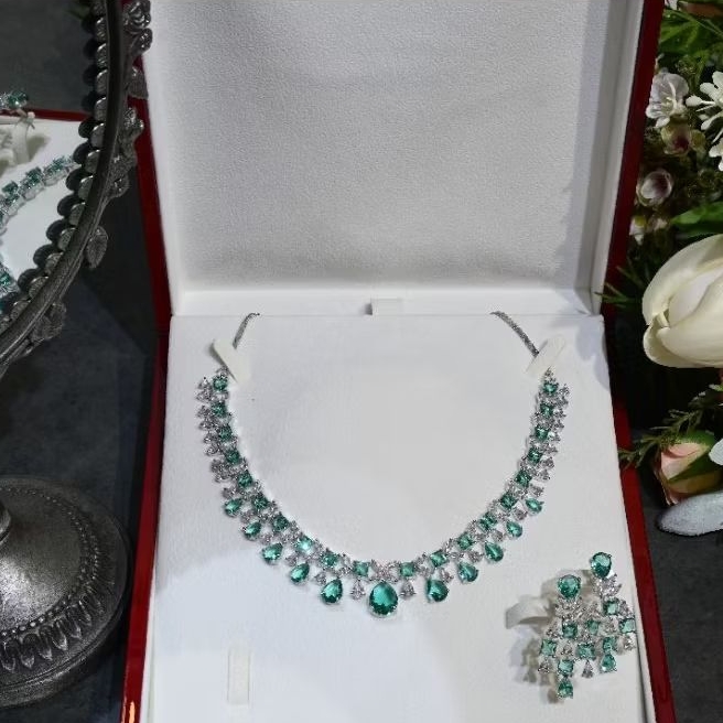 Turquoise Pears and Square Cubic Zirconia Necklace