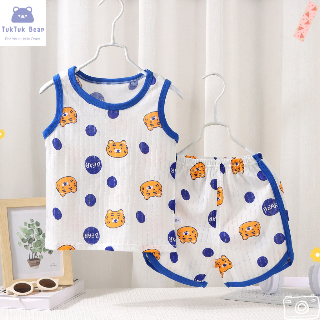 ชุดเสื้อกล้ามเด็ก ชุดลำลองเด็ก มีหลายสีให้เลือก ลายการ์ตูนน่ารัก ผ้าบาง พร้อมส่ง