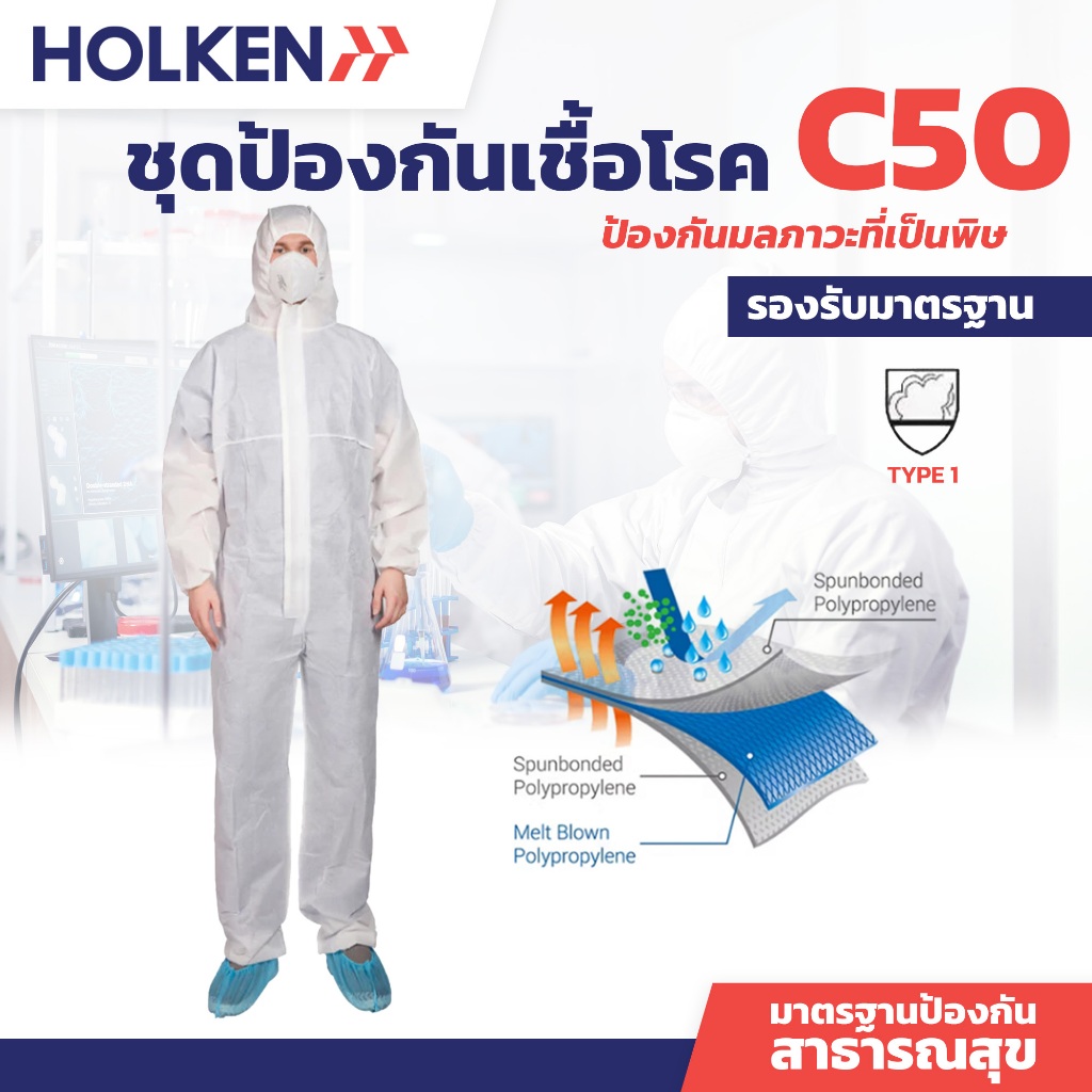 ชุดกันสาร /PPE / ล้างเครื่องจักร / ชุดกันเชื้อโรค ไวรัส C50