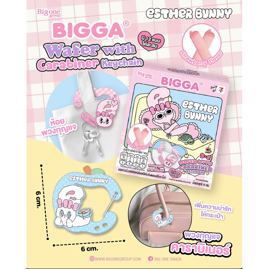 พวงกุญแจห้อยกระเป๋าคาราบิเนอร์เอสเธอร์บันนี่ กระต่ายสุดคิ้วท์ Esther bunny 1 ชิ้น