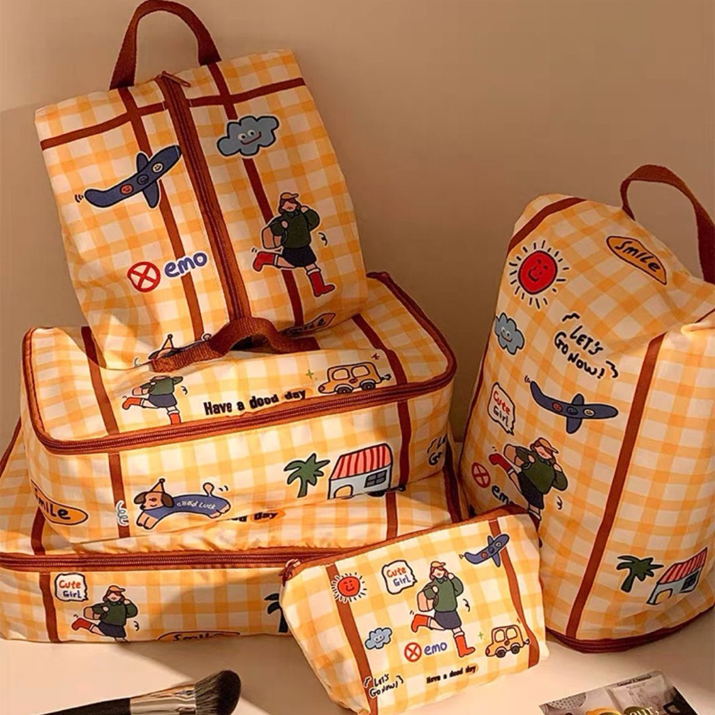 เซ็ตกระเป๋าจัดระเบียบเดินทาง 5 ชิ้น Travel Organizer Bag Set ลายน้องหมาสีชมพู น่ารักสดใส กระเป๋าเดินทาง พร้อมส่งในไทย ราคา ถูกที่สุด ดีลบีเคเค แกลเลอรีภาพที่ 4