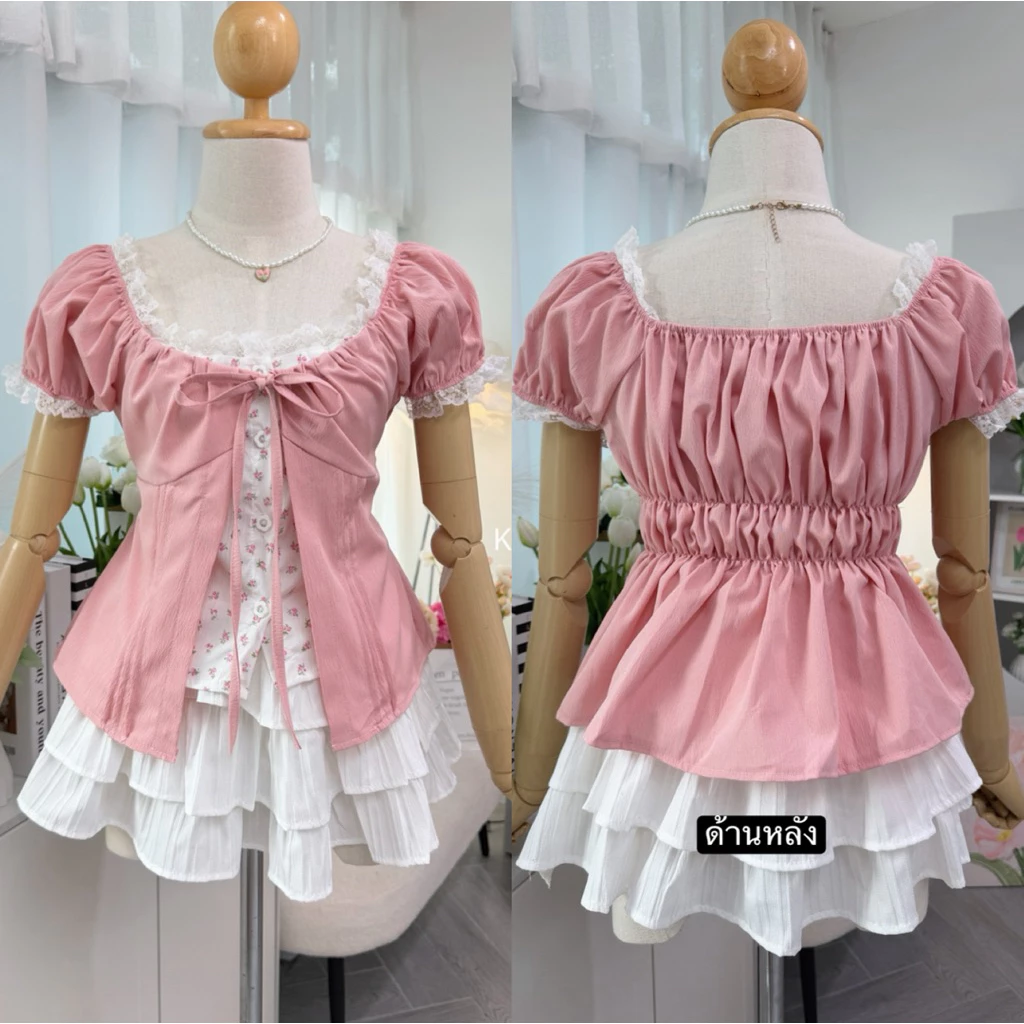 เสื้อแขนตุ๊กตาผูกโบว์หน้า แต่ง 2 ชั้น อก 28-40 นิ้ว thumbnail 8