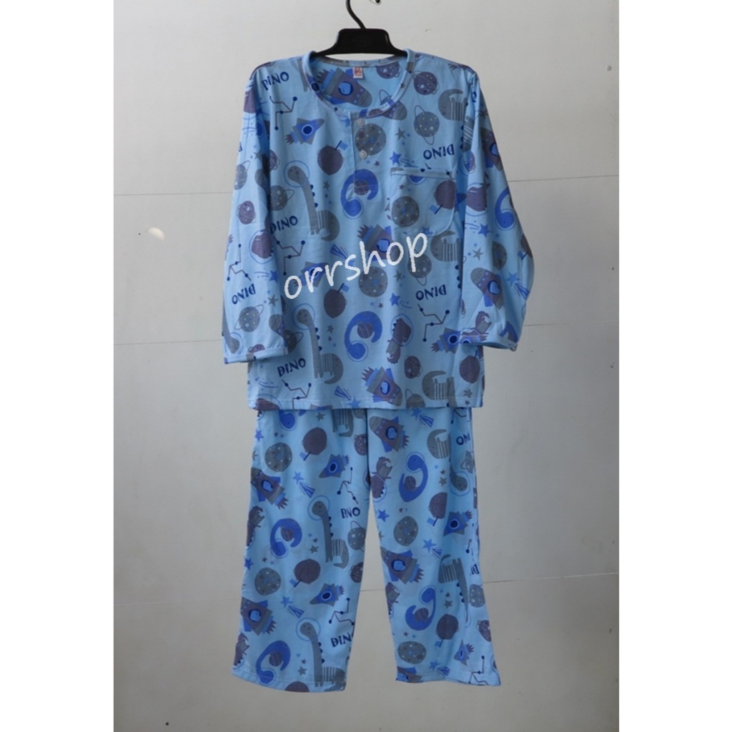 ชุดนอนเด็กชาย ไซส์ 4-6 แขนยาว ขายาว ผ้ายืด (แบบคอกลม กระดุม 2 เม็ด)