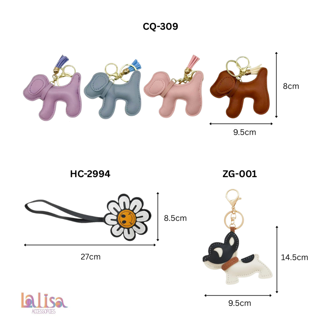พวงกุญแจหนัง PU น้องหมาเทสดีดายฟอลยู และ ดอกไม้แสนน่ารัก keychain pendant CQ-309/Hc-2994/ZG-001